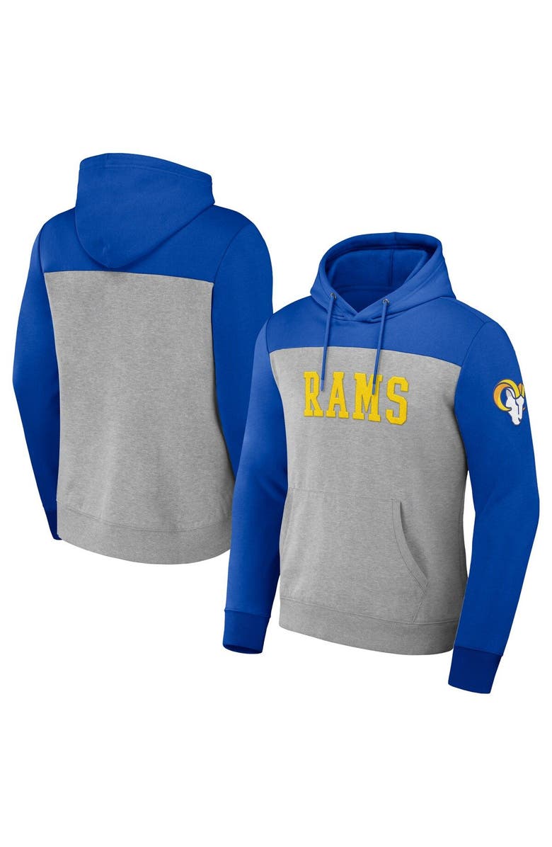 NFL X DARIUS RUCKER Men's NFL x Darius Rucker Collection by Fanatics Heather Gray Los Angeles Rams Color Blocked Pullover Hoodie, Main, color, Heather Gray