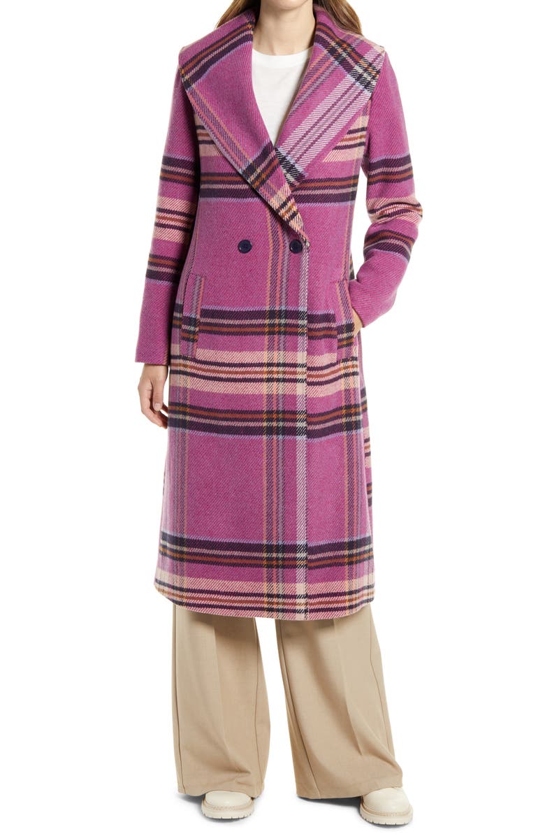 Halogen<sup>®</sup> Plaid Shawl Collar Double Breasted Coat, Alternate, color,
