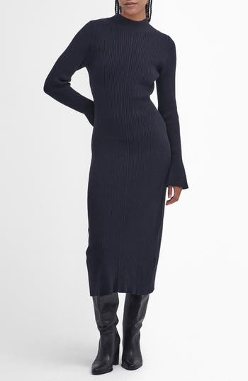 Barbour Francis Long Sleeve Rib Midi Dress In Blue