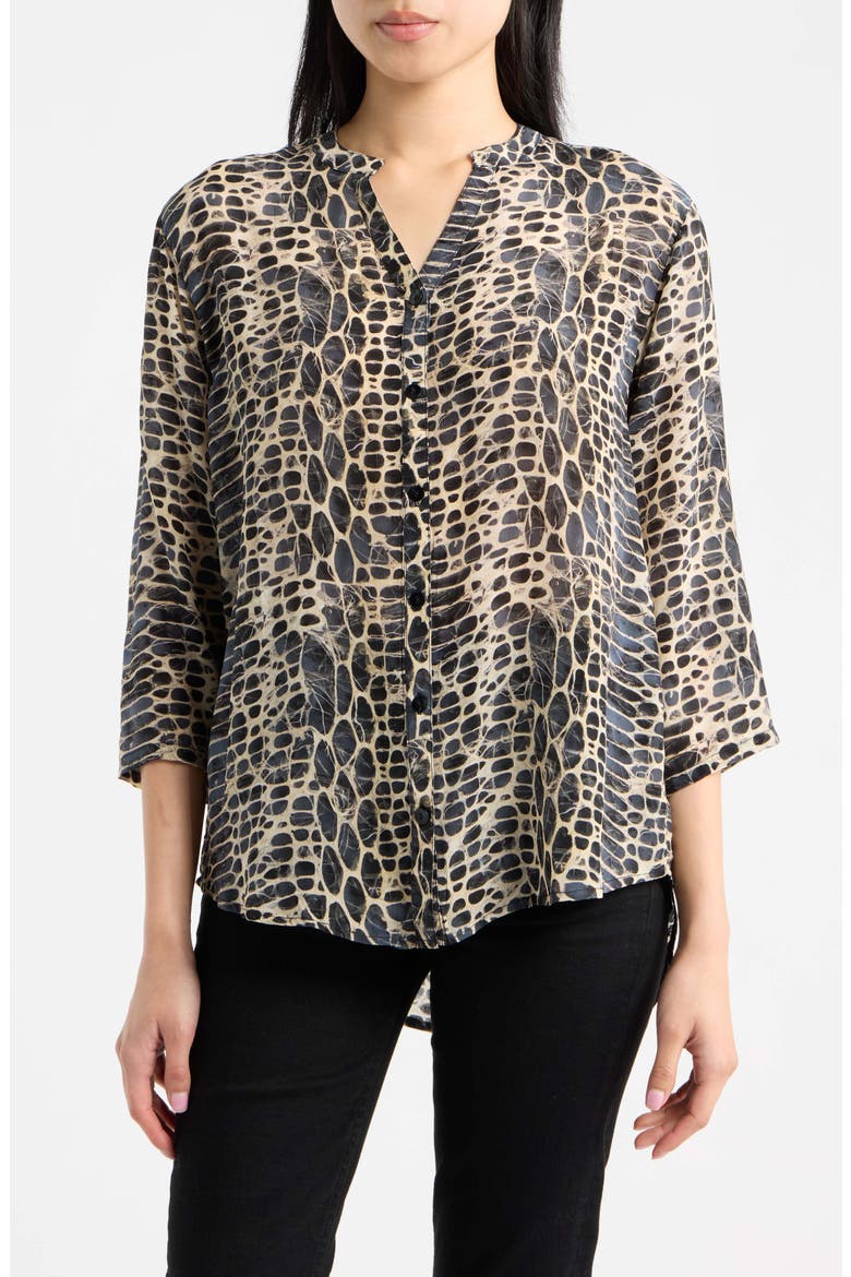 Mandarin Collar Button-Up Shirt, Main, color, SLATE/ALABASTER