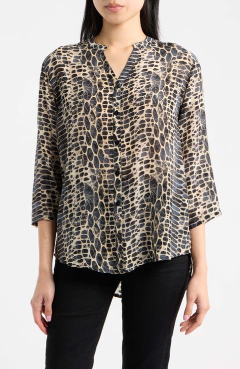 Mandarin Collar Button-Up Shirt