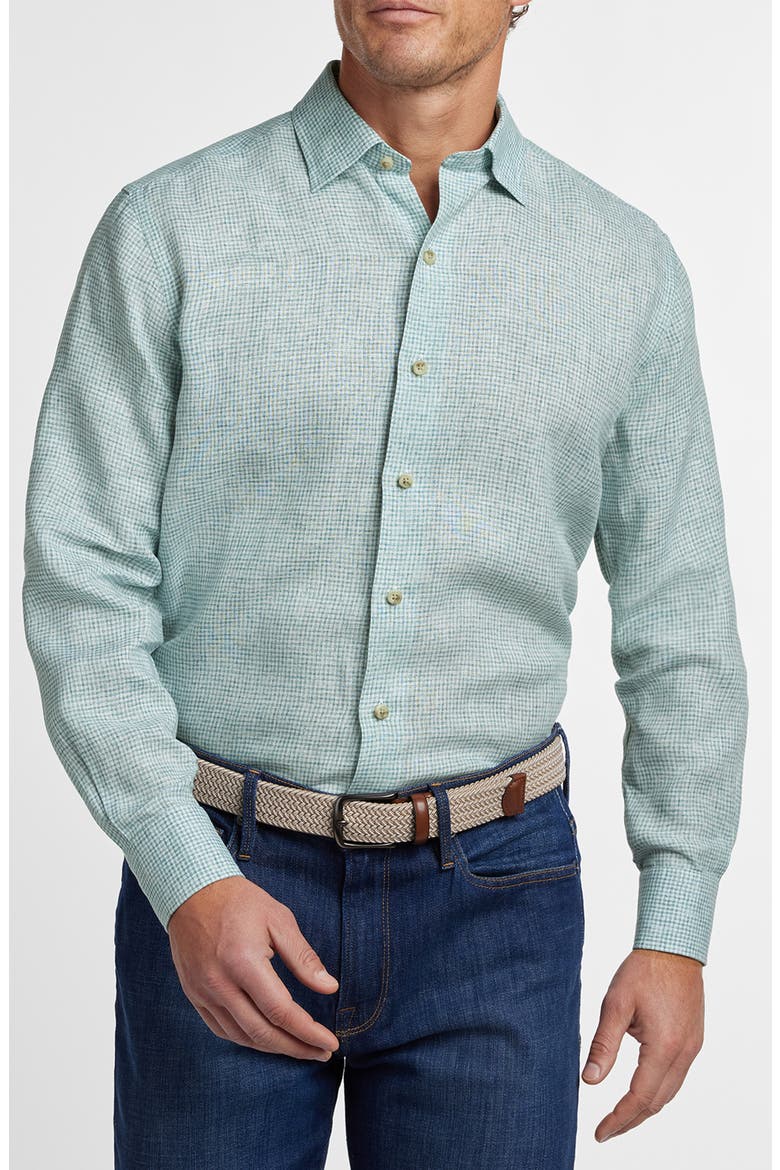Linen Check Sport Shirt, Main, color, WHITE/ GREEN