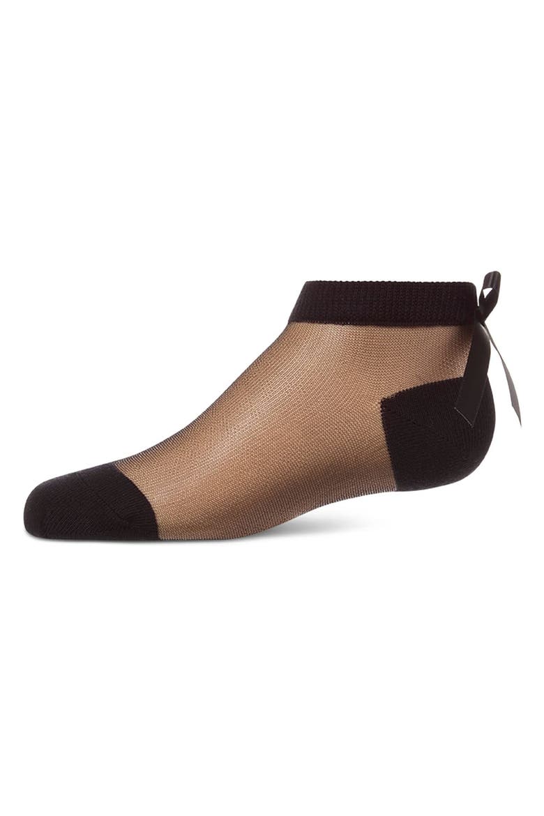 Silky-Sheer Micro-Mesh Ankle Sock with Satin Bow, Main, color, Black