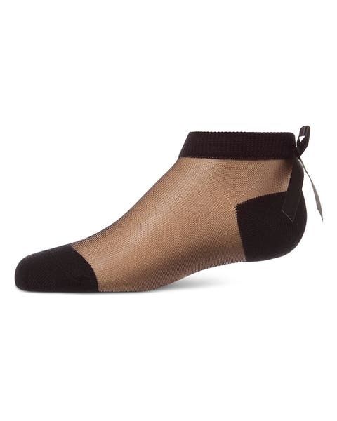 Silky-Sheer Micro-Mesh Ankle Sock with Satin Bow