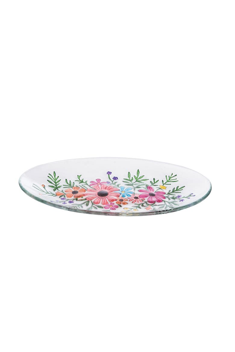 Botanical Floral Bouquet Slump Glass Spring Decorative Oval Dish Plate 7" x 12", Alternate, color, Pink