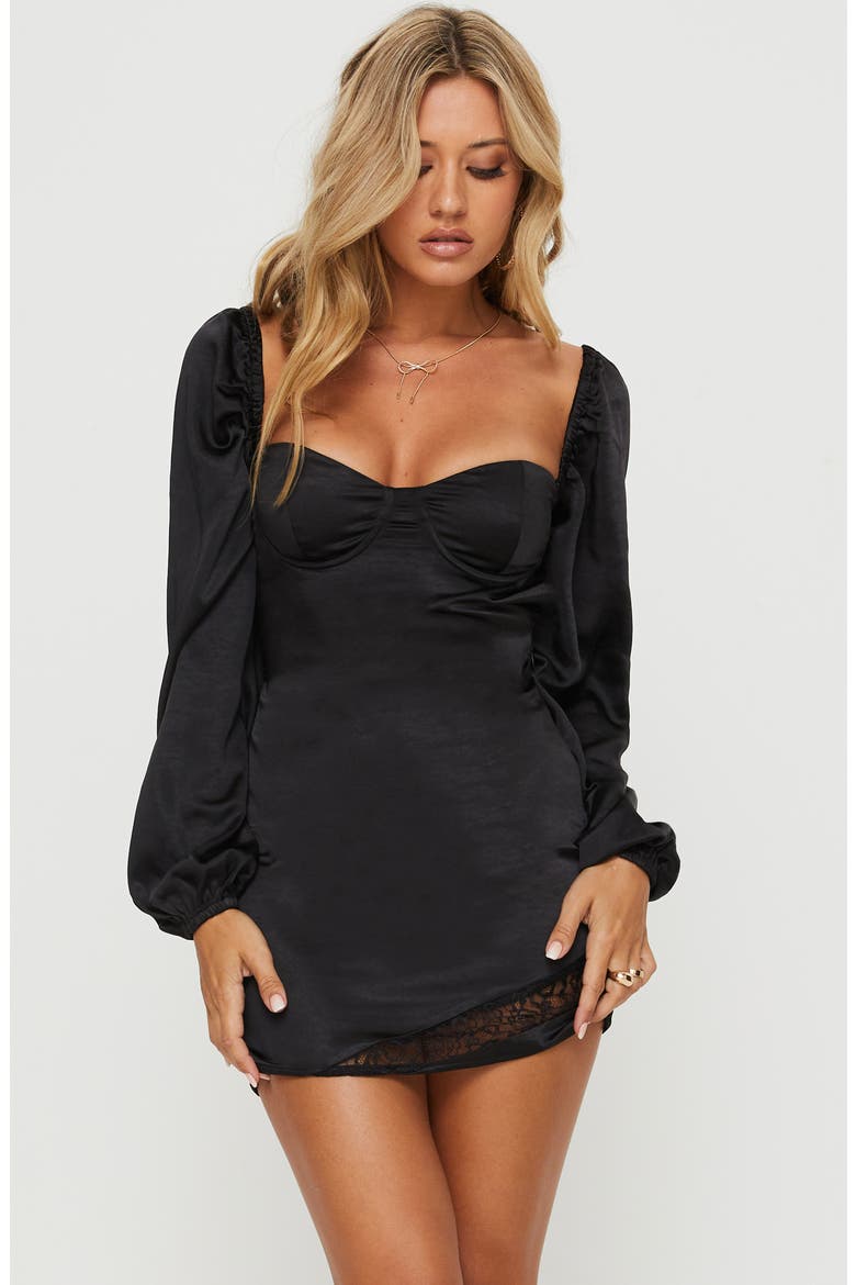 Kato Long Sleeve Body-Con Minidress, Alternate, color, BLACK