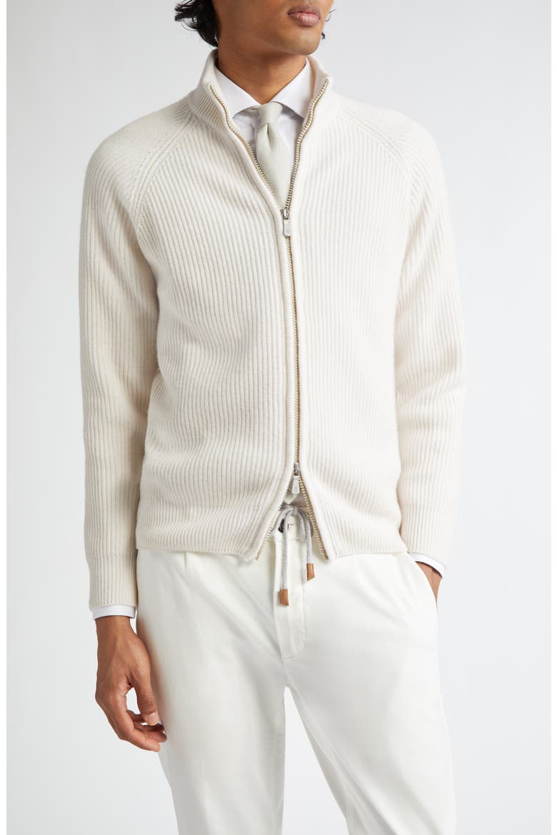 Rib Cashmere Cardigan, Main, color, WHITE AND IVORY