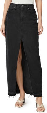 PAIGE Angela Raw Hem Slit Front Denim Maxi Skirt