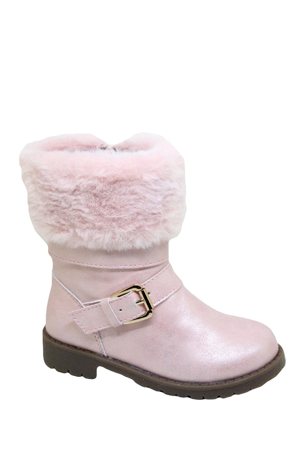 Nicole Miller Faux Fur Trimmed Metallic Moto Boot, Main, color, 