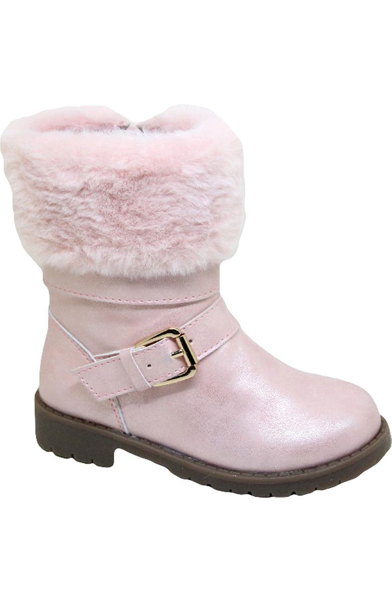 Nicole Miller Faux Fur Trimmed Metallic Moto Boot, Main, color,