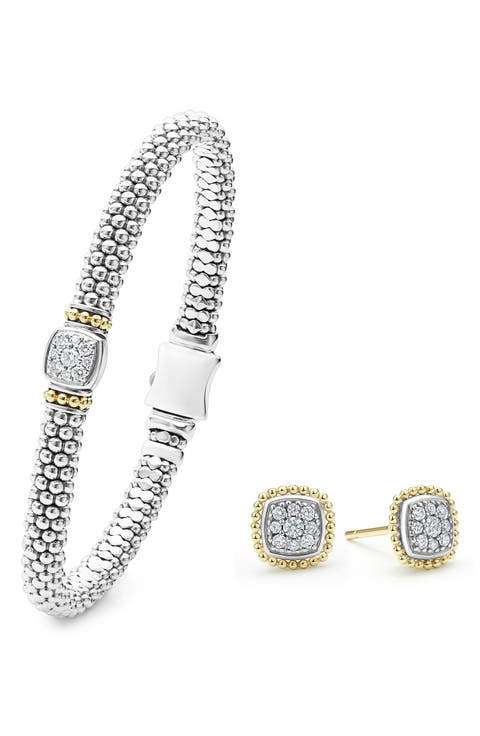 Caviar Beaded Bangle & Stud Earrings Set