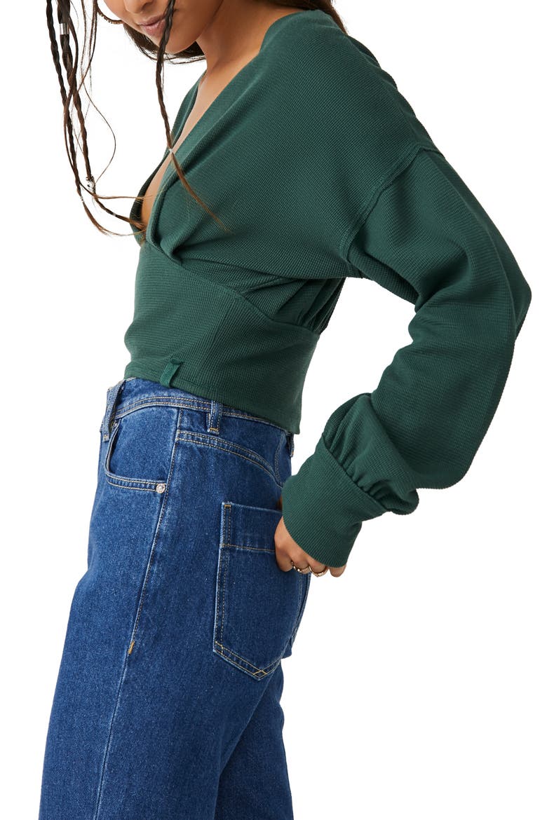 We the Free All Nighter Long Sleeve Surplice Crop Top, Alternate, color, FOREST PINE