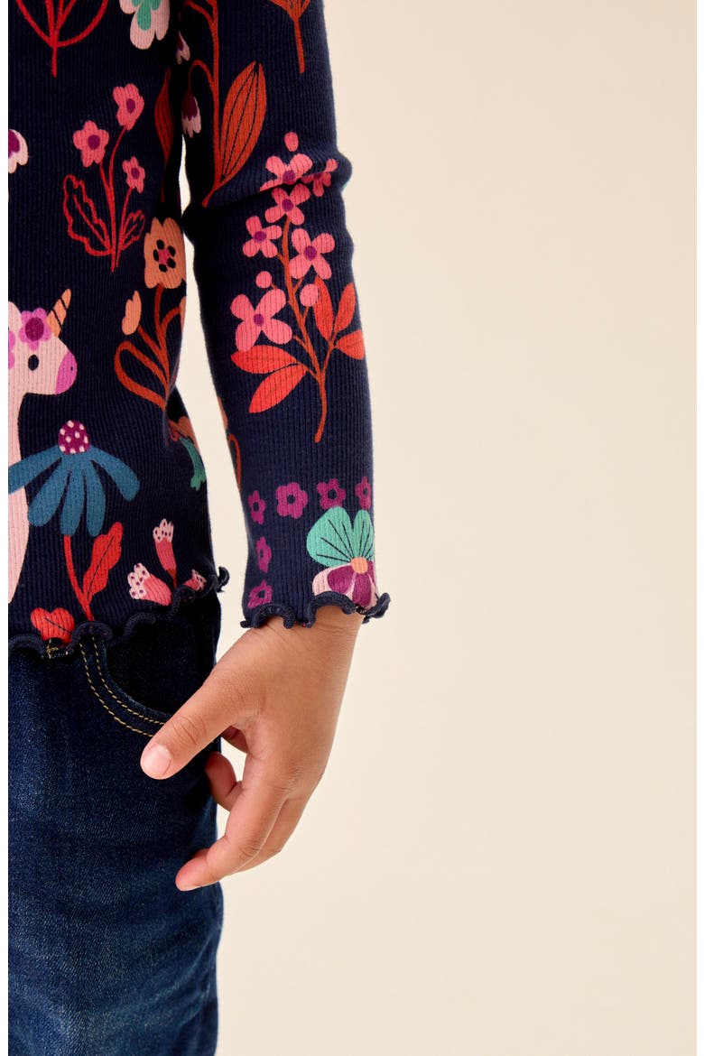 Kids' Unicorn Print Rib Long Sleeve Top, Alternate, color, BLUE