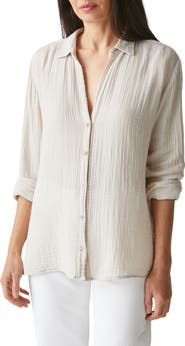 Michael Stars Leo High-Low Cotton Gauze Button-Up Shirt