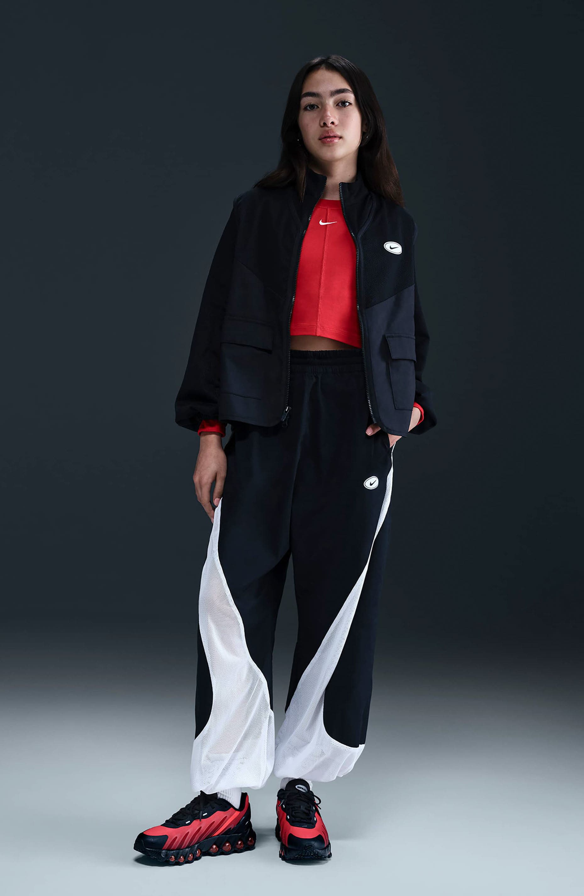 Nike Kids' Air Max DN8 Sneaker, Alternate, color, Black/ Black/ University Red