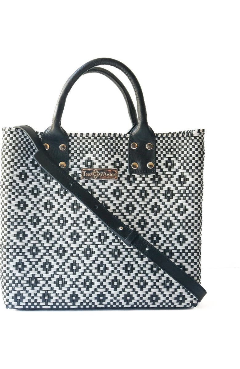 Tin Marin Panda Large Woven Crossbody Bag, Main, color, Black Leather Straps