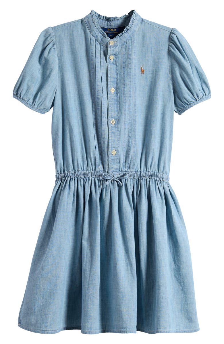 Ralph Lauren Kids' Cotton Chambray Puff Sleeve Dress, Main, color, 