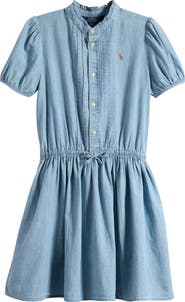 Ralph Lauren Kids' Cotton Chambray Puff Sleeve Dress