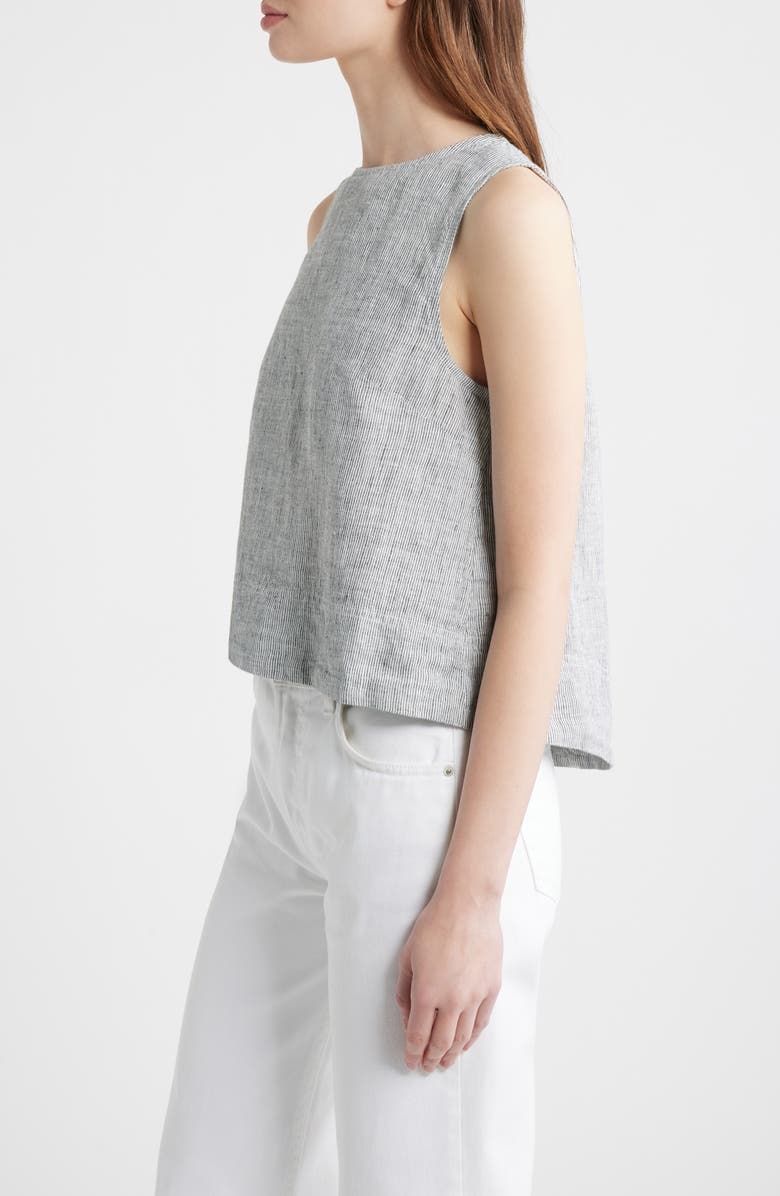 Madewell Pleated Linen Shell Top, Alternate, color, Black White Mini Stripe