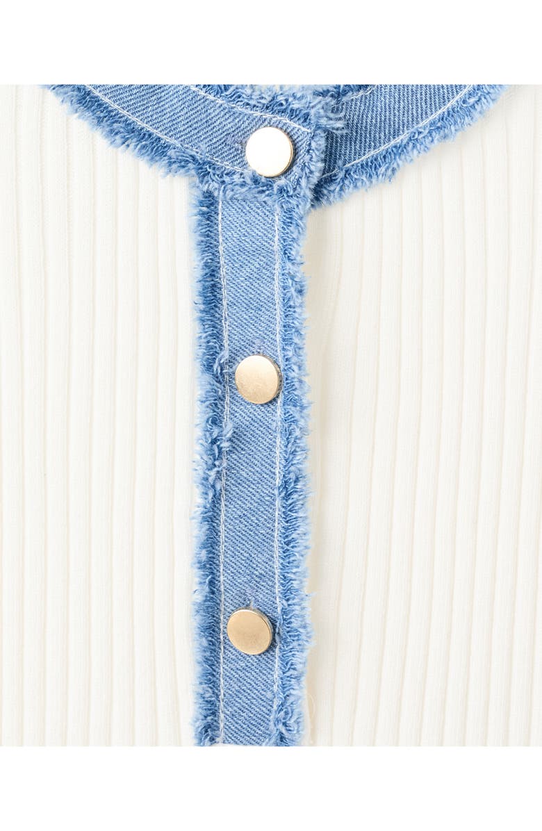 MANGO Contrast Collar Half Button Short Sleeve Sweater, Alternate, color, Off White