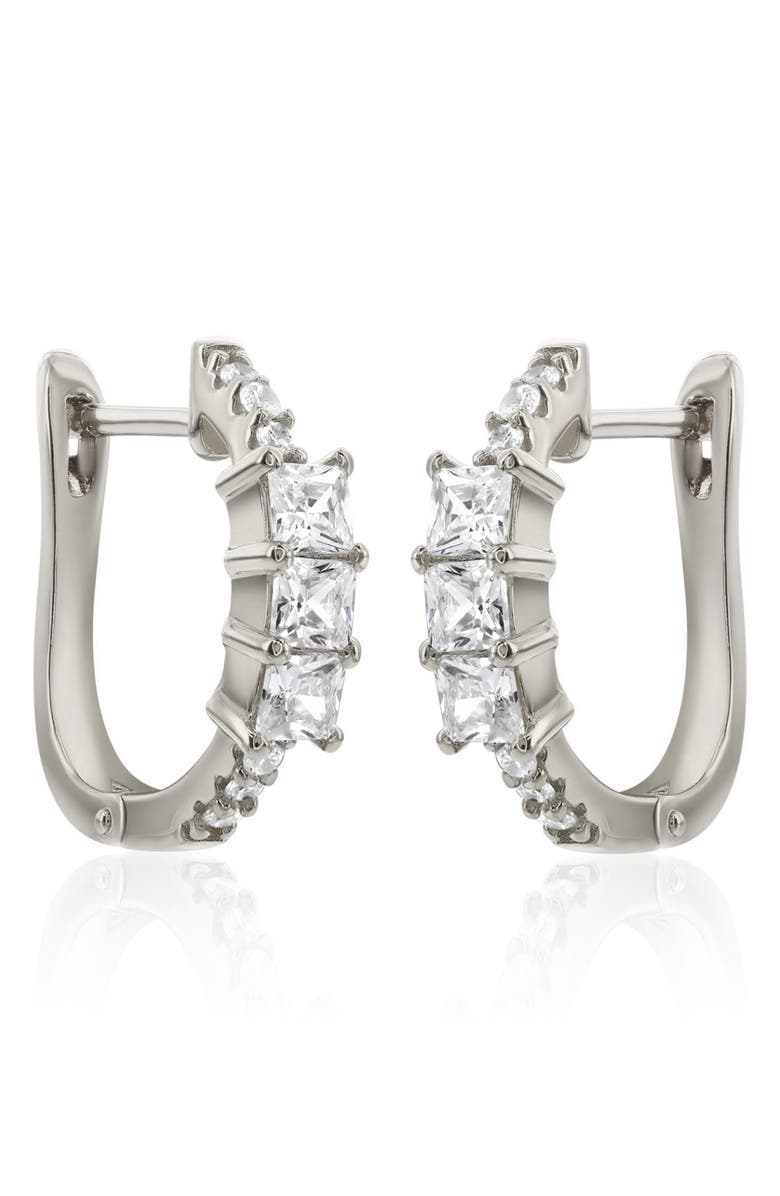 SUZY LEVIAN Cubic Zirconia Huggie Hoop Earrings, Alternate, color, White Gold