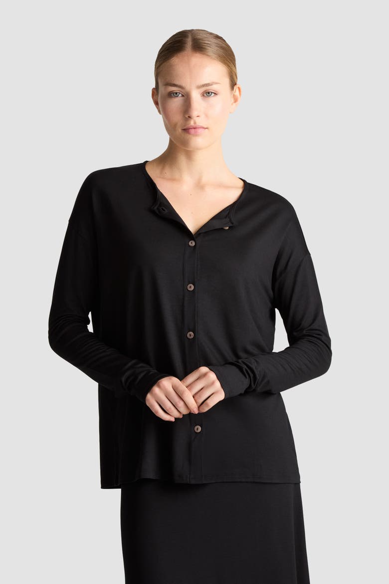 Giza Button Front Jersey Cardigan, Alternate, color, Black