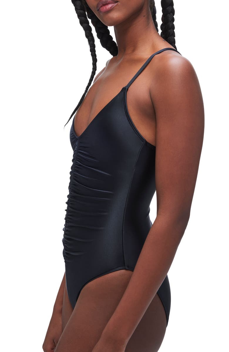 Good American Always Ruched One-Piece Swimsuit, Alternate, color, Black001