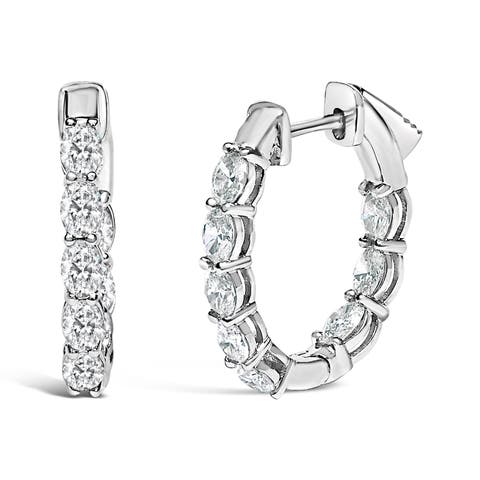 14K White Gold 2 3/4 Cttw Oval Cut Lab Grown Diamond Inside Out Hoop Earrings