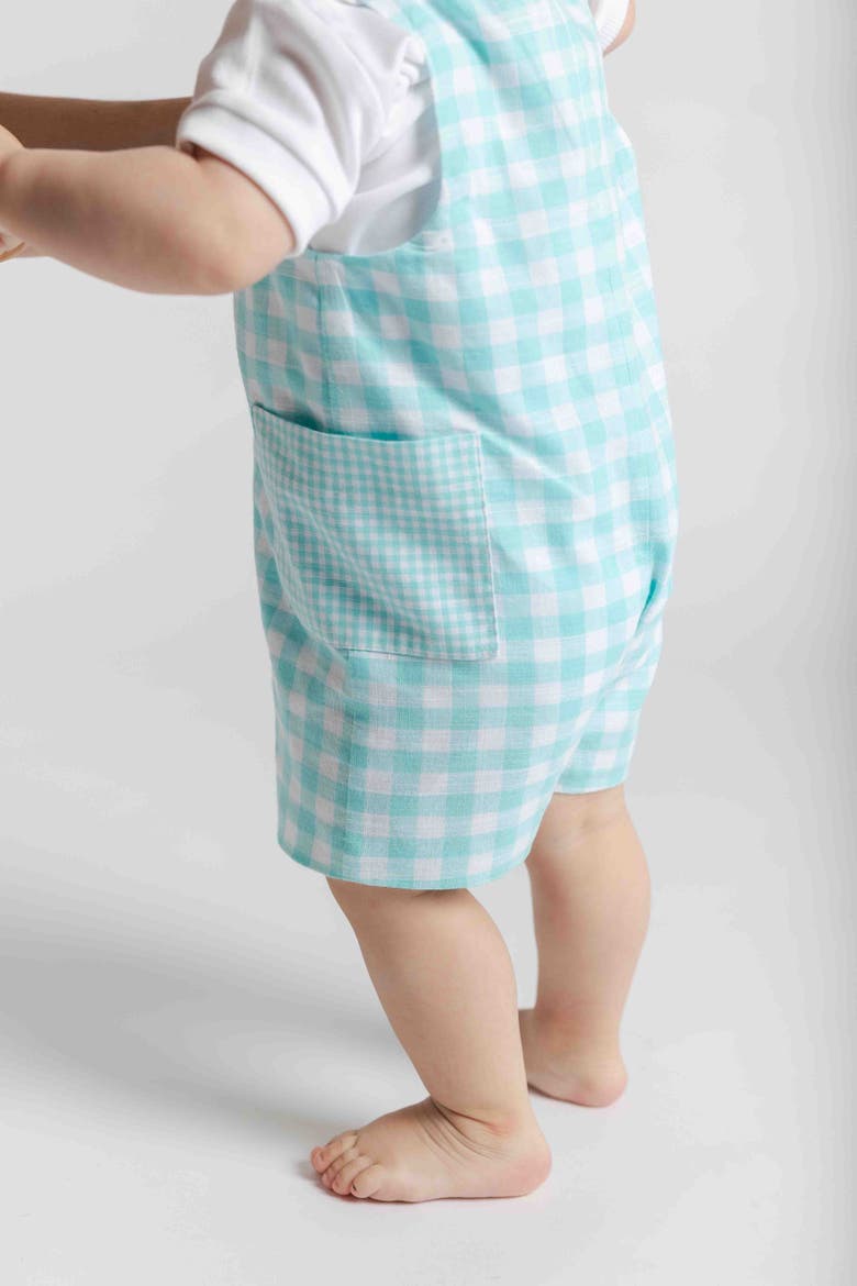 Gingham Linen-Look Shortall, Alternate, color, Jade/White