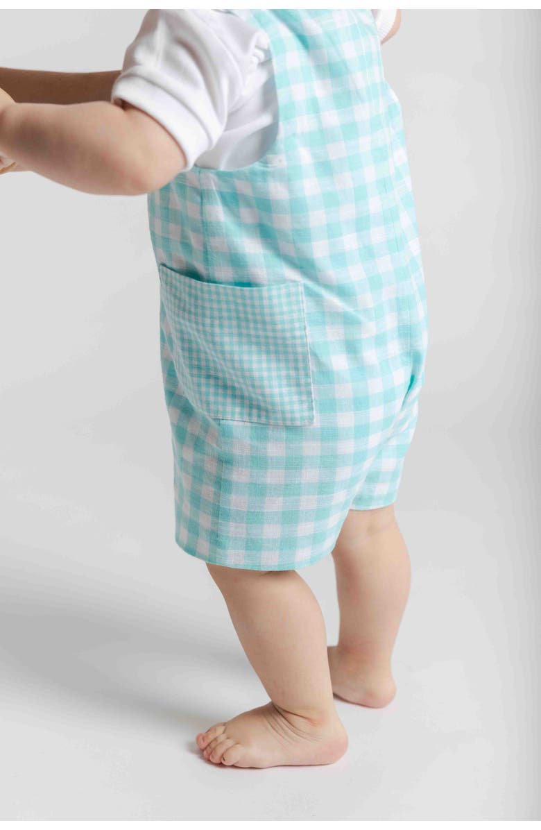 Florence Eiseman Gingham Linen-Look Shortall, Alternate, color, Jade/White