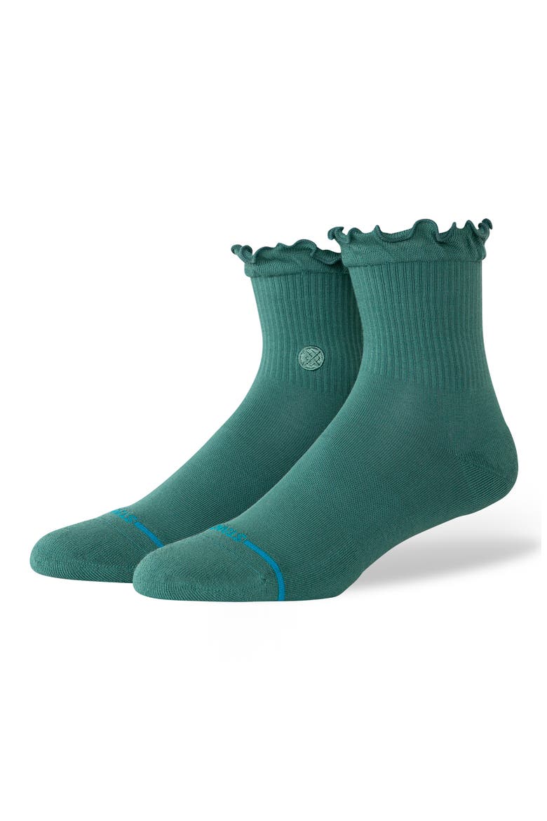 Icon Ruffle Quarter Socks, Main, color, TEAL