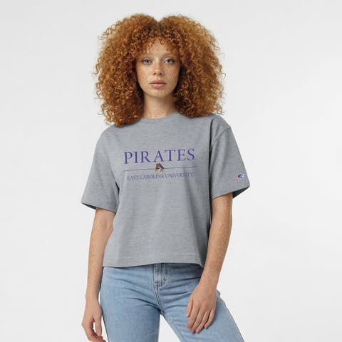 Women's Champion Gray ECU Pirates Waist Length Wordmark T-Shirt