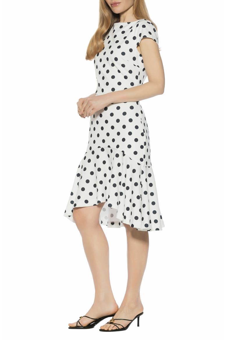 Renata Cap Sleeve Handkerchief Hem Knit Dress, Alternate, color, IVORY POLKA