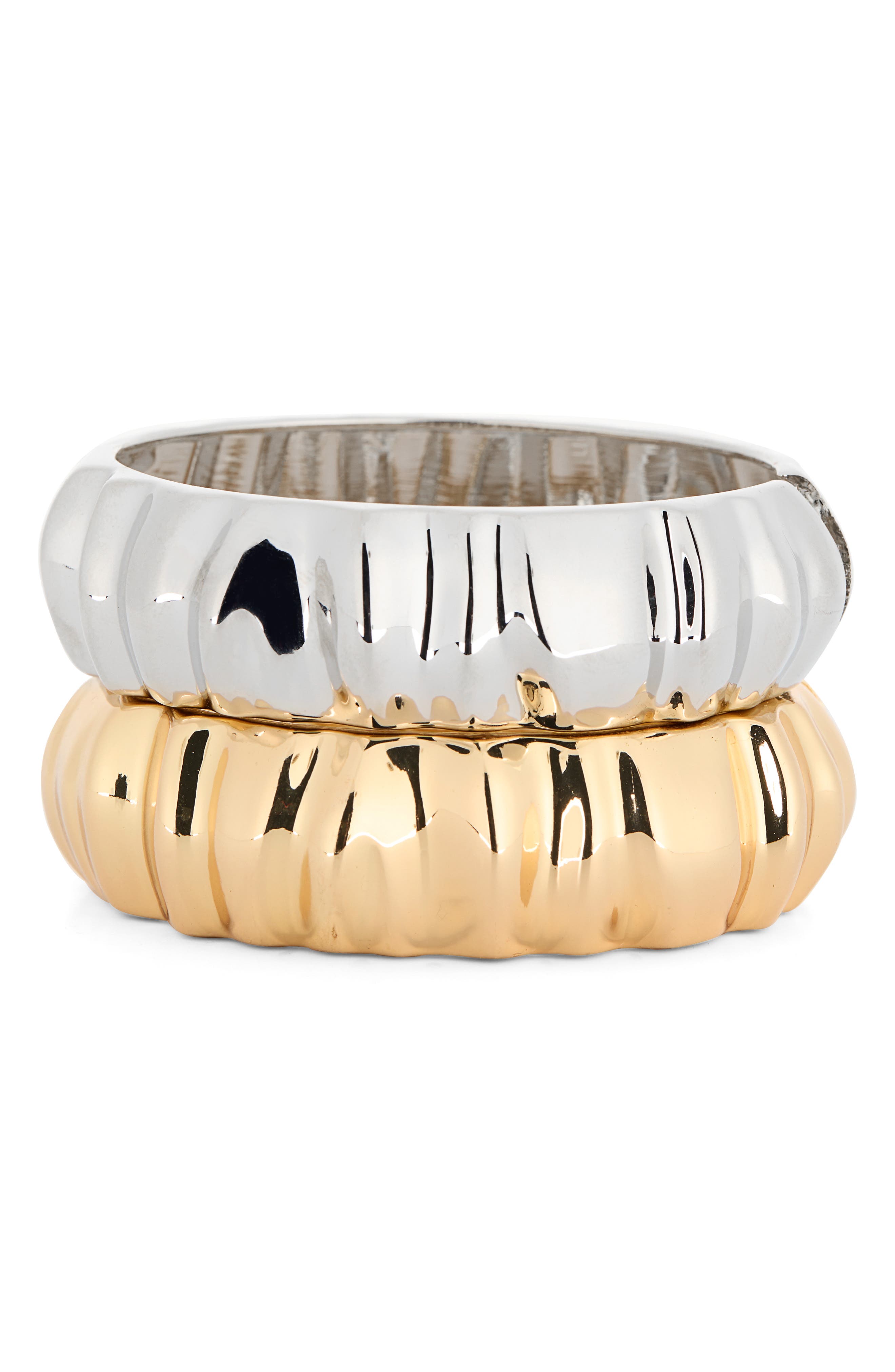 Tasha Set of 2 Two-Tone Textured Bangle Bracelets