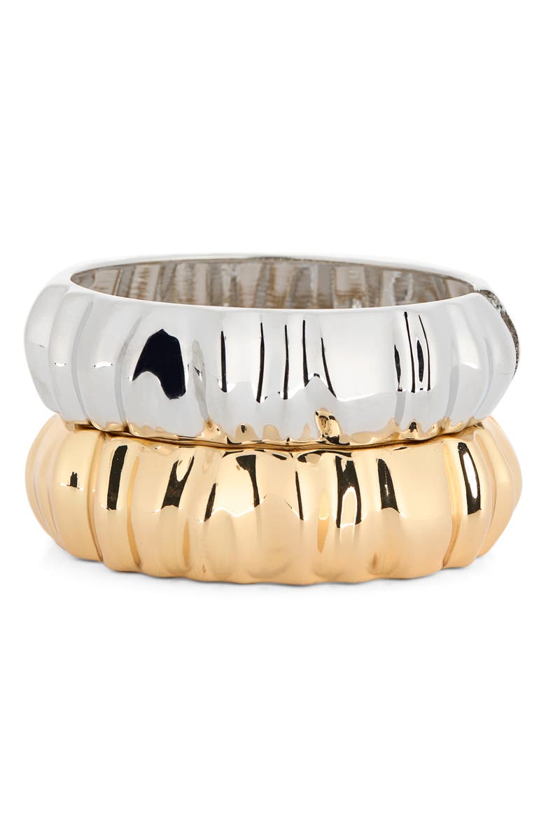 Tasha Set of 2 Two-Tone Textured Bangle Bracelets, Main, color, Gold/ Silver