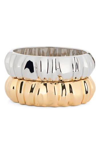 Tasha Set Of 2 Two-tone Textured Bangle Bracelets In Multi