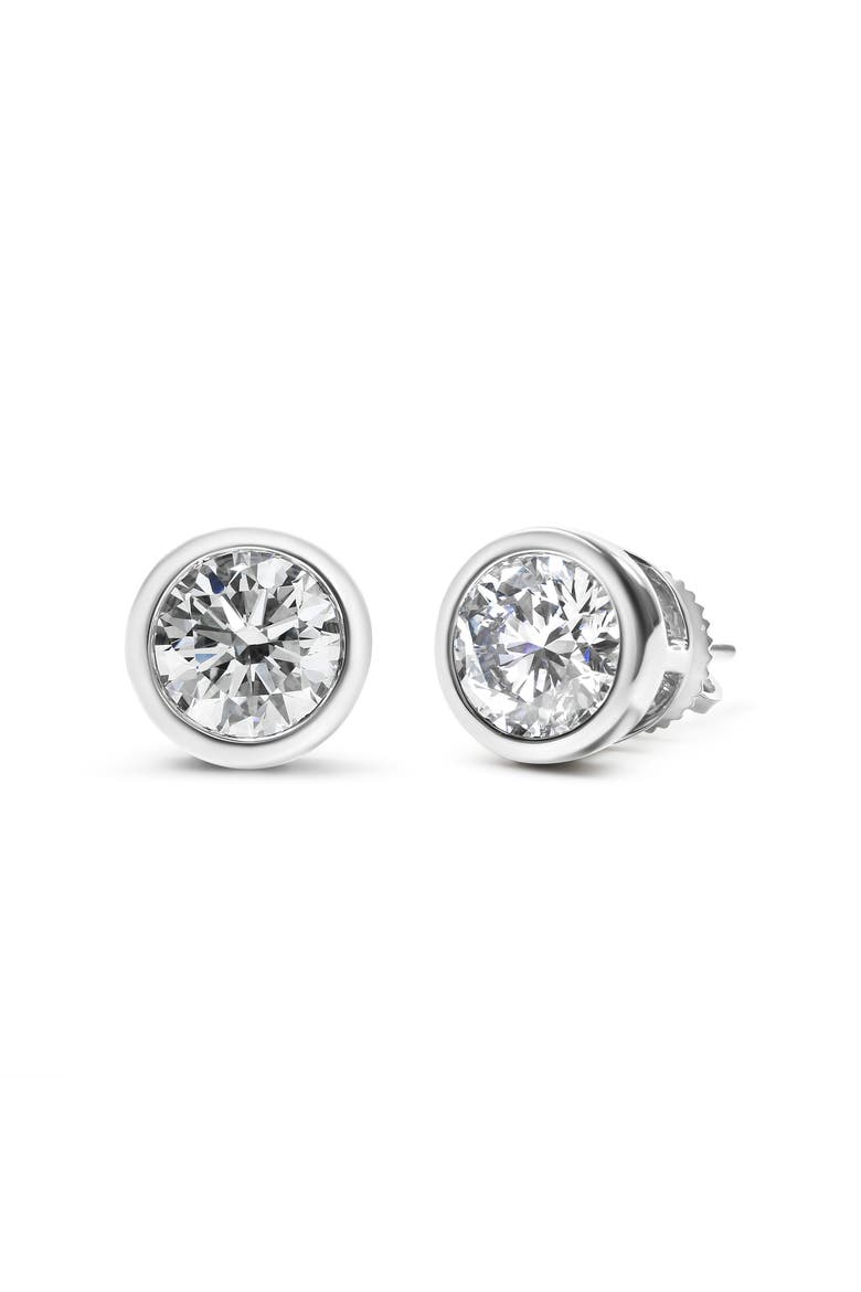 14K White Gold 2.0 Ct Lab Grown Diamond Classic Bezel Solitaire Stud Earrings, Alternate, color, White