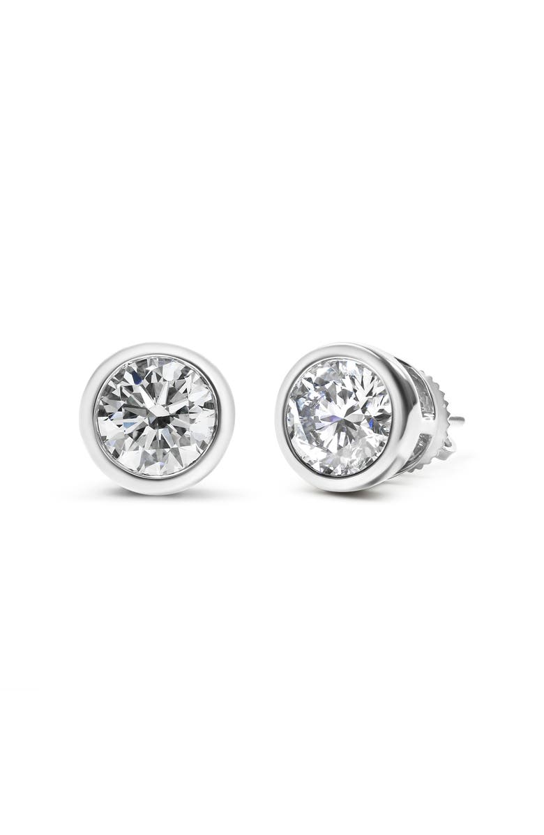 Haus of Brilliance 14K White Gold 2.0 Ct Lab Grown Diamond Classic Bezel Solitaire Stud Earrings, Alternate, color, White