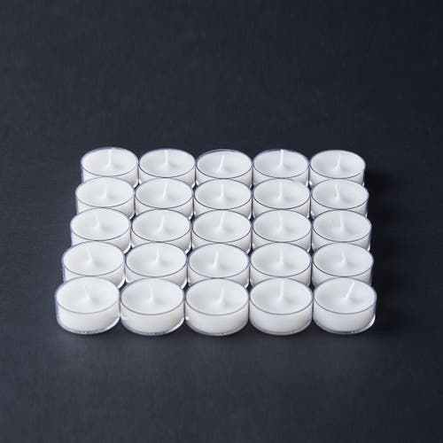 Tag 25 Clear Cup Tealight Candles Everyday White Wax 3 Hour Burn In White