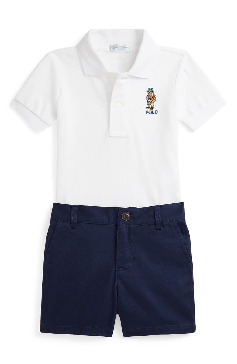 Ralph Lauren Embroidered Cotton Polo & Chino Shorts Set, Main, color,