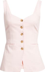Open Edit Button Front Linen Blend Tank