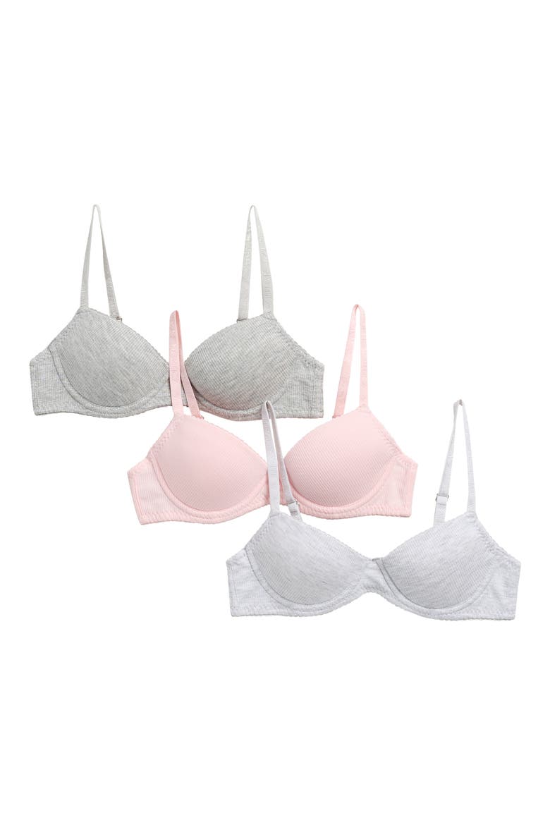 Kids' Assorted 3-Pack Underwire Molded Bras, Main, color, CHIFFON ROSE/ LIGHT GREY