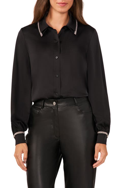 Beaded Double Collar Button-Up Shirt