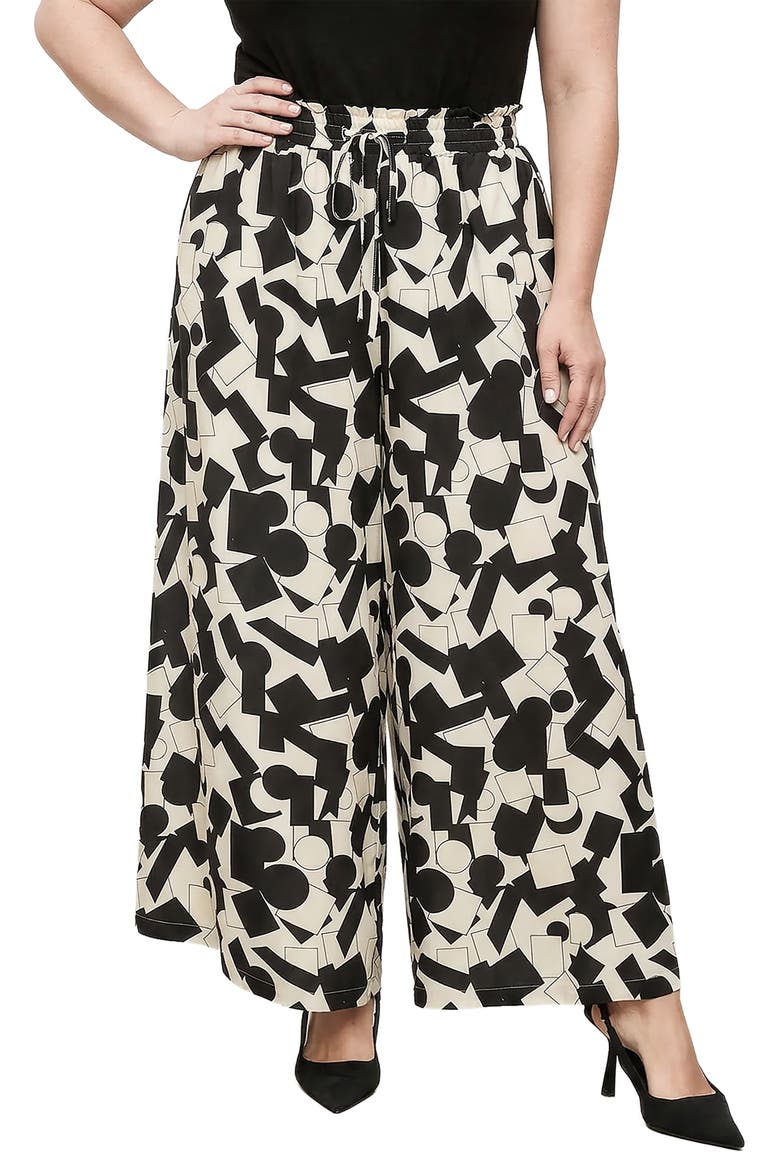 Drawstring Waist Wide Leg Pants, Main, color, BLACK ECRU