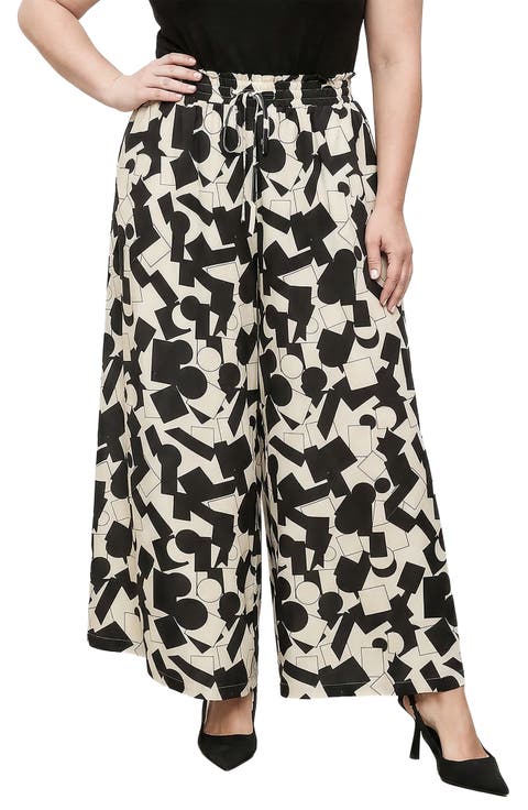 Drawstring Waist Wide Leg Pants (Plus)