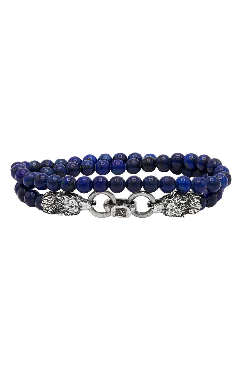 John Varvatos Men's Wolf Beaded Lapis Wrap Bracelet, Main, color, Blue/ Silver