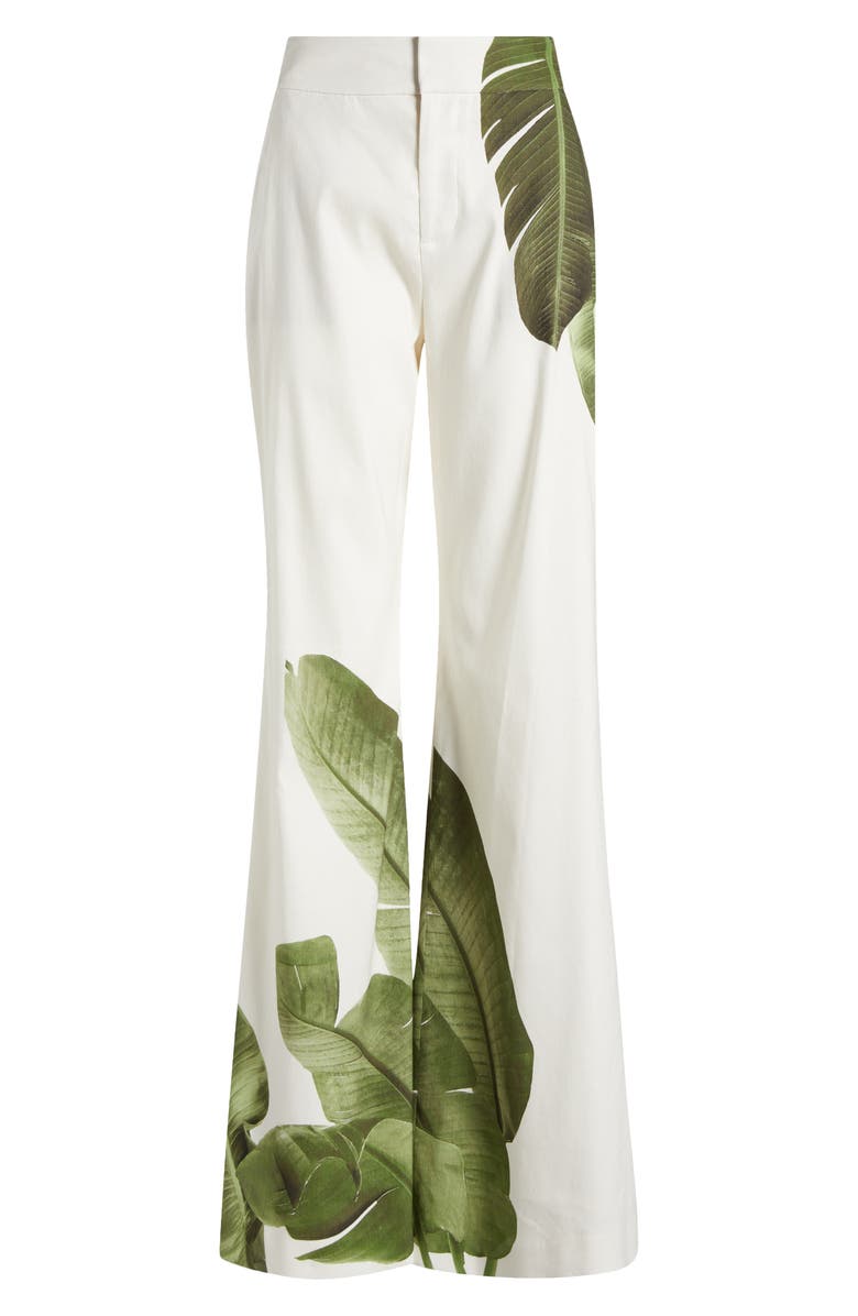 Alice + Olivia Dylan Placed Palm Leaf Print Wide Leg Linen Blend Pants, Alternate, color, 