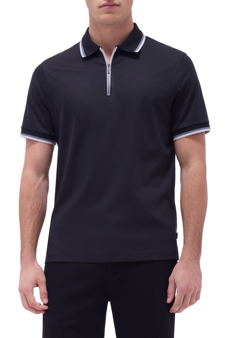 Tipped Quarter Zip Polo, Main, color, BLACK