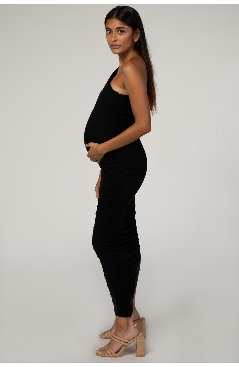 PinkBlush Ruched One Shoulder Dress, Alternate, color, Black