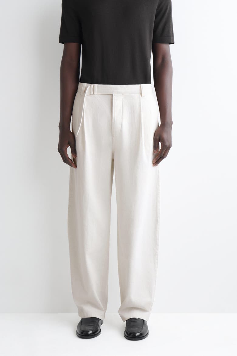 Belted Denim Relaxed-fit Barrel-leg Pants, Alternate, color, OFF-WHITE